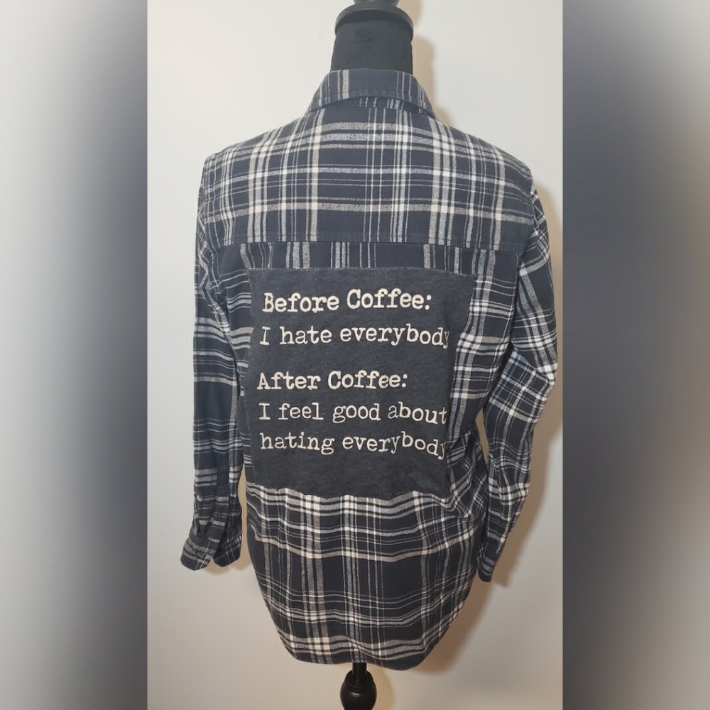 Gray Coffee Patched Custom Flannel
